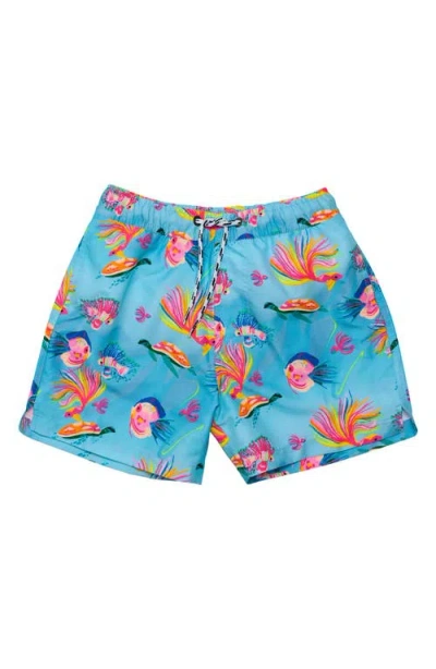 Snapper Rock Kids' Fish Print Swim Trunks In Blue