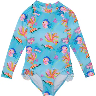 Snapper Rock Kids' Kaleido Fish Long Sleeve One-piece Swimsuit In Blue