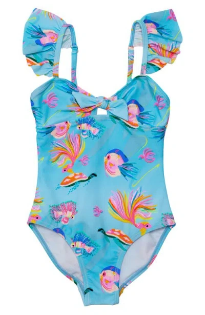 Snapper Rock Kids' Kaleido Fish Print One-piece Swimsuit In Blue