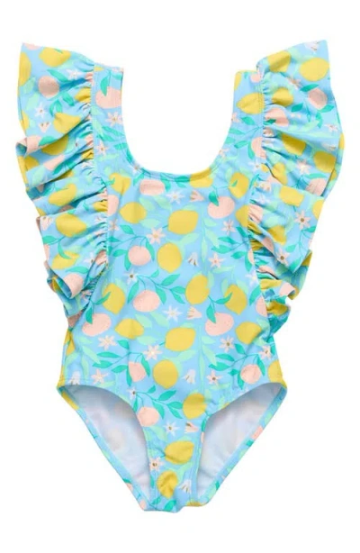Snapper Rock Kids' Lemon Drops Ruffle One-piece Swimsuit In Green
