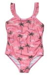 Snapper Rock Little Girl's & Girl's Palm Paradise Ruffled-strap Swimsuit In Pink