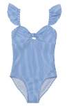 Snapper Rock Parisian Summer Frill Swimsuit - Little Kid In Blue/white