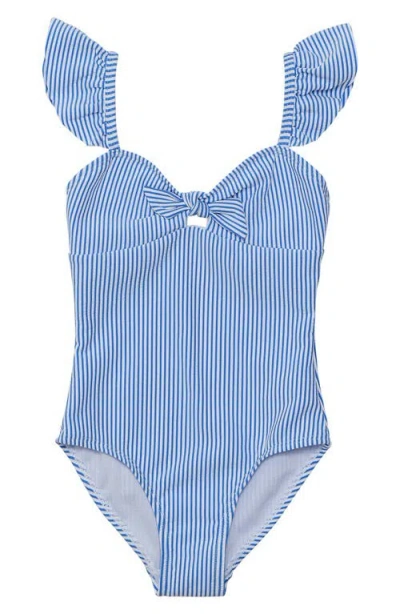 Snapper Rock Parisian Summer Frill Swimsuit - Little Kid In Blue/white