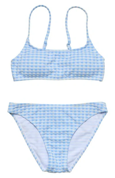 Snapper Rock Kids' Seaside Gingham Crop Two-piece Swimsuit In Blue