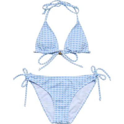 Snapper Rock Kids' Seaside Gingham Triangle Two-piece Swimsuit In Blue