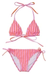 Snapper Rock Stripy Sunset Sustainable Triangle Bikini - Big Kid In Pink
