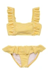 Snapper Rock Kids' Sunshine Stripe Frill Upf 50+ Two-piece Bathing Suit In Yellow