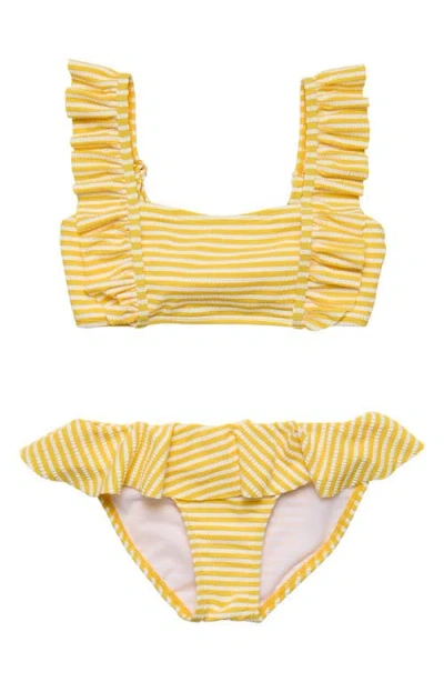 Snapper Rock Kids' Sunshine Stripe Frill Upf 50+ Two-piece Bathing Suit In Yellow