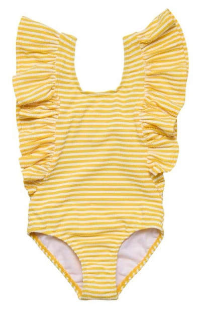 Snapper Rock Kids' Sunshine Stripe Ruffle Upf 50+ One-piece Swimsuit In Yellow