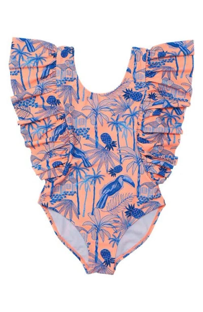 Snapper Rock Kids' Tropicana Vacay Ruffle One-piece Swimsuit In Blue
