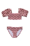 Snapper Rock Little Girl's & Girl's 2-piece Wild Love Puff Sleeve Bikini In Pink