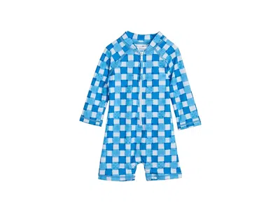 Snapper Rock Ocean Grid Long Sleeve Sunsuit (infant) Boy's Swimwear Blue : 12-18 Months, Elastane/polyester