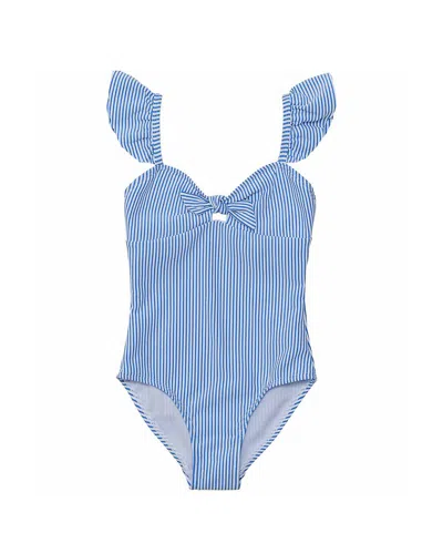 Snapper Rock Kids' Parisian Summer Frill Swimsuit In Blue