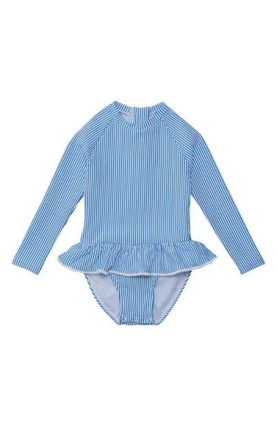 Snapper Rock Babies'  Parisian Summer Long Sleeve Skirted One-piece Swimsuit In Blue