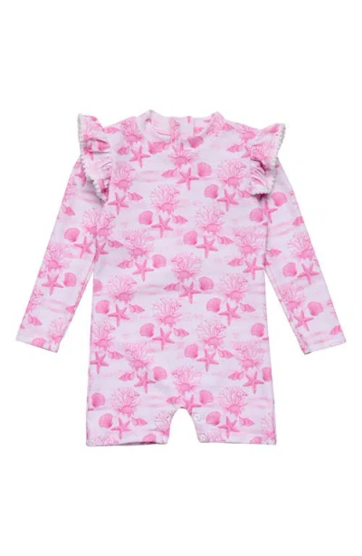 Snapper Rock Babies'  Pink Lagoon Long Sleeve Upf 50+ One-piece Rashguard Swismuit
