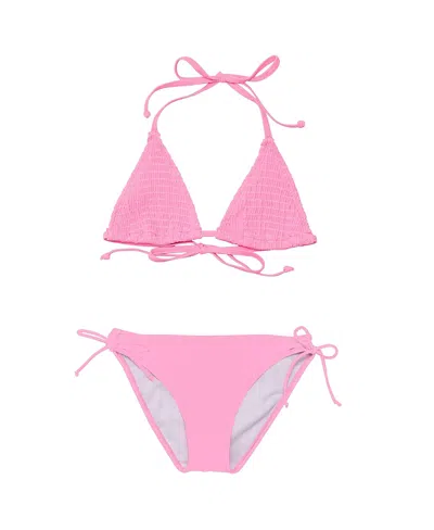 SNAPPER ROCK PINK SHIRRED TRIANGLE BIKINI - BIG KID