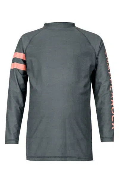 Snapper Rock Kids'  Raglan Long Sleeve Rashguard In Steel Grey/coral Stripe