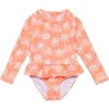 Snapper Rock Ruffle Long Sleeve Skirted Upf 50+ One-piece Swimsuit In Orange