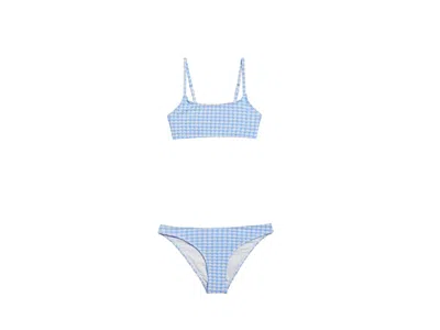 Snapper Rock Seaside Gingham Teen Crop Bikini (big Kid) Girl's Swimwear Sets Blue: 14 (13-14 Years)
