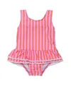 Snapper Rock Stripy Sunset Sustainable Skirt Swimsuit - Little Kid In Pink