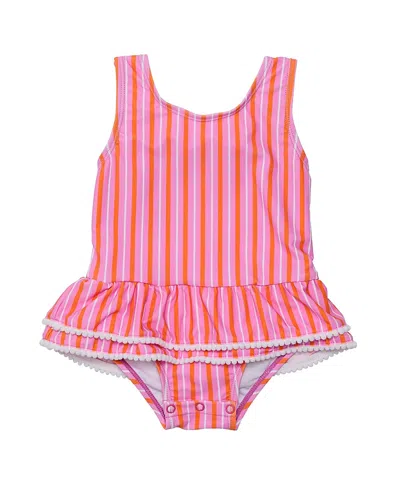 Snapper Rock Stripy Sunset Sustainable Skirt Swimsuit - Little Kid In Pink