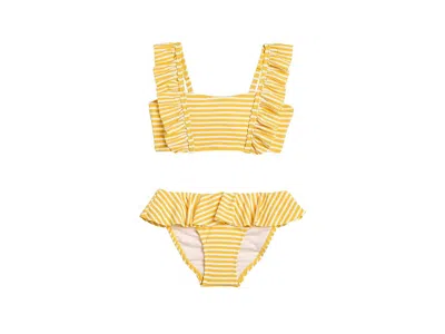 Snapper Rock Kids' Sunshine Stripe Frill Upf 50+ Two-piece Bathing Suit In Yellow