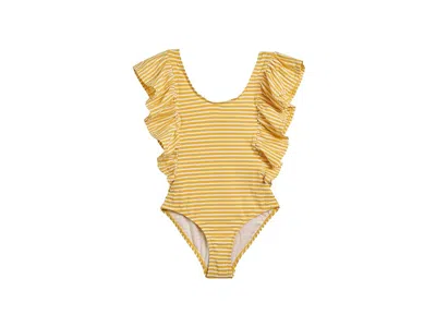 Snapper Rock Sunshine Stripe Wide Frill Swimsuit (toddler/little Kid/big Kid) Girl's Swimsuits One Piece Yellow :