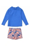 Snapper Rock Tropical Vacay Two-piece Rashguard Swimsuit In Blue/peach