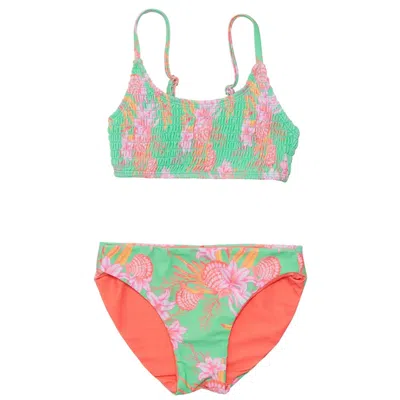 Snapper Rock Tween Coastal Shells Sustainable Bikini Set In Green In Multi