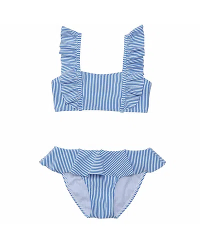 Snapper Rock Kids' Unisex Parisian Summer Frilled Bikini In Blue
