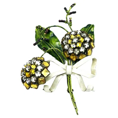 Pre-owned Sándor Sandor Bouquet Brooch, Sterling Silver, Enamal, Crystal Mid 1940 Usa In Multi