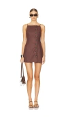 Sndys Linen Square Neck Button Down Cami Mini Dress In Chocolate-brown In Chocolate