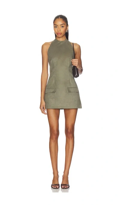 Sndys Amelia Faux Suede Mini Dress In Green