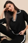 Sndys Arlington Black Embroidered Collared Sweater In Black