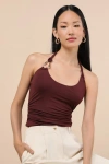 Sndys Ash Burgundy Jersey Knit Ruched Twisted Halter Top