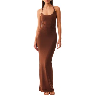 Sndys Ash Hardware Detail Halter Maxi Dress In Brown