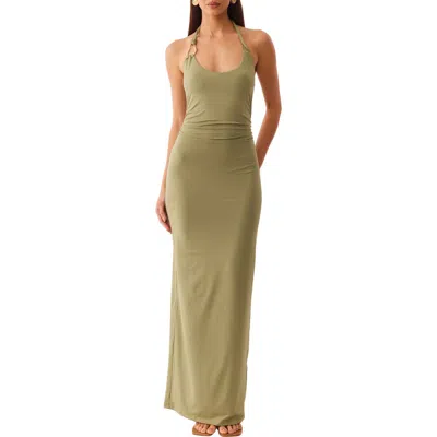Sndys Ash Hardware Detail Halter Maxi Dress In Green