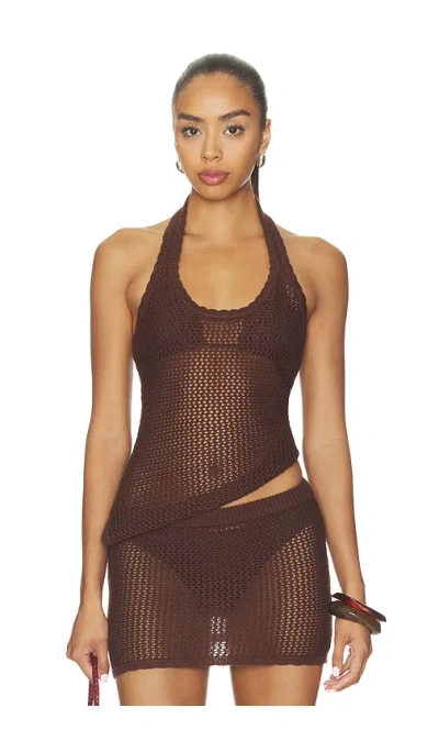 Sndys Casey Crochet Halter Top In Brown