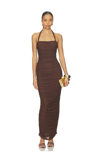 Sndys Gianna Ruched Halterneck Maxi Dress In Brown