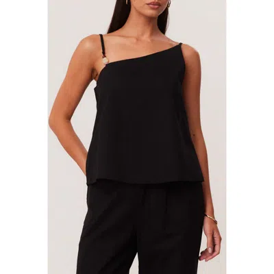 Sndys Ismene Asymmetrical One Shoulder Linen & Cotton Blend Top In Black