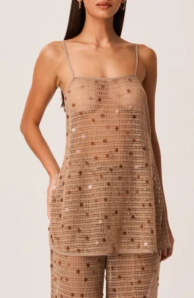 Sndys Kalena Sequin Open Knit Longline Top In Neutral