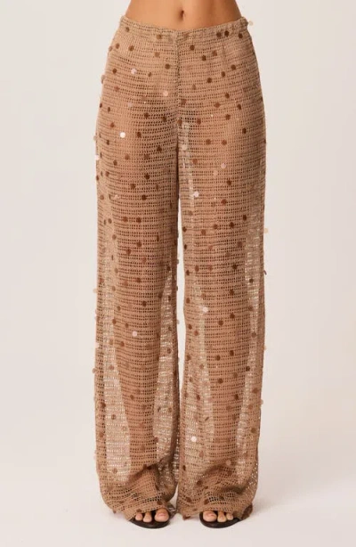 Sndys Kelyse Sequin Wide Leg Open Knit Pants In White