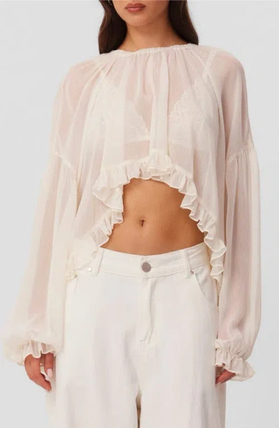 Sndys Laurie Ruffled Cropped Chiffon Top In White