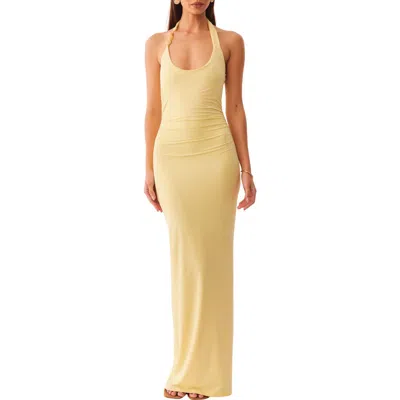 Sndys Lexi Beaded Twist Halter Neck Maxi Dress In Yellow