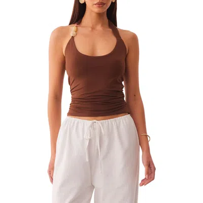 Sndys Lexie Twist Beaded Halter Neck Tank In Brown