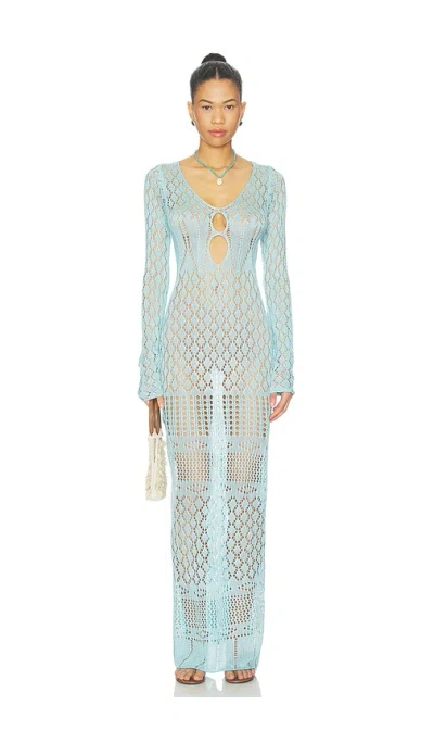 Sndys Long Sleeve Crochet Maxi Dress In Blue