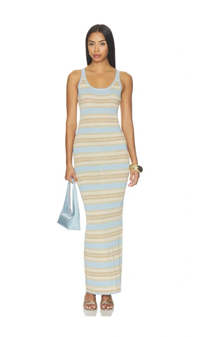 Sndys Malina Shimmer Maxi Dress In Blue Stripe