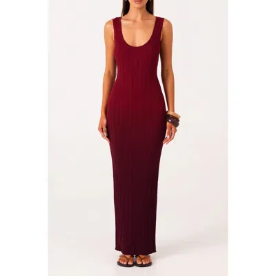 Sndys Odessa Ombré Variegated Rib Cody-con Maxi Dress In Burgundy