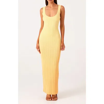 Sndys Ribbed Knit Scoop Neck Sleeveless Bodycon Maxi Dress In Yellow