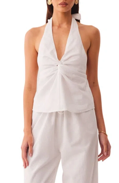 Sndys Pascal Deep Halter Neck Cotton & Linen Blend Top In White
